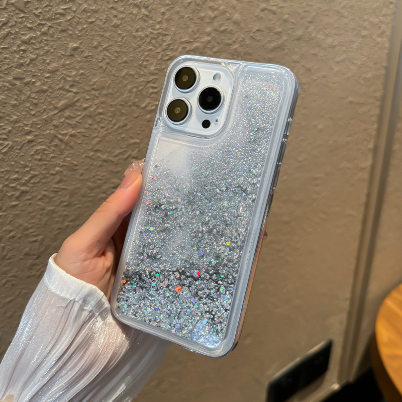 Líquido Fluindo Glitter Areia Movediça Caso Capa Para iPhone 15 14 16 Pro Max 13 12 11 Brilhos Brilhantes Concha De Sili