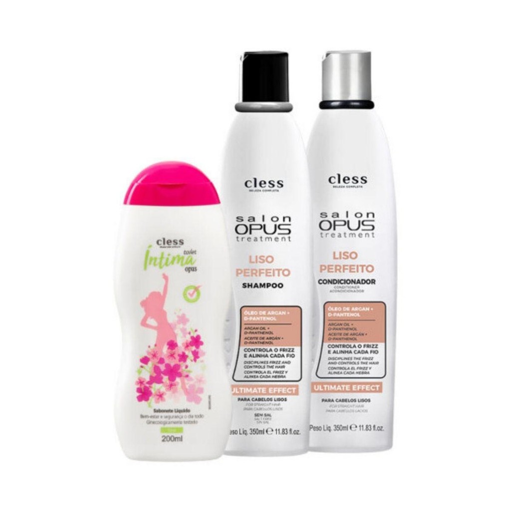 Kit Salon Opus Liso Perfeito 3pc (Sh 350ml + Cond 350ml + Sab Int 200ml) em Oferta na Shopee