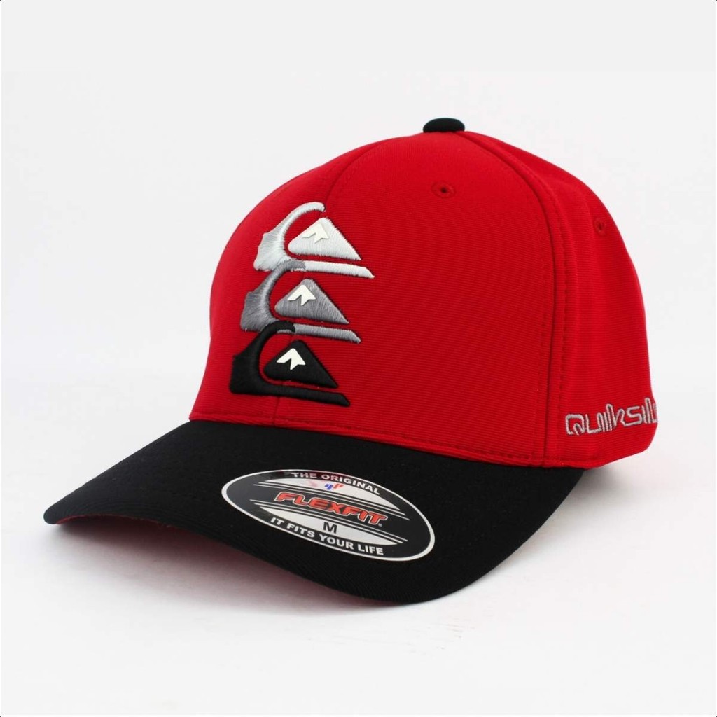 Boné Quiksilver Flexfit Emb Three Logo Red M Aba Curva Fechado