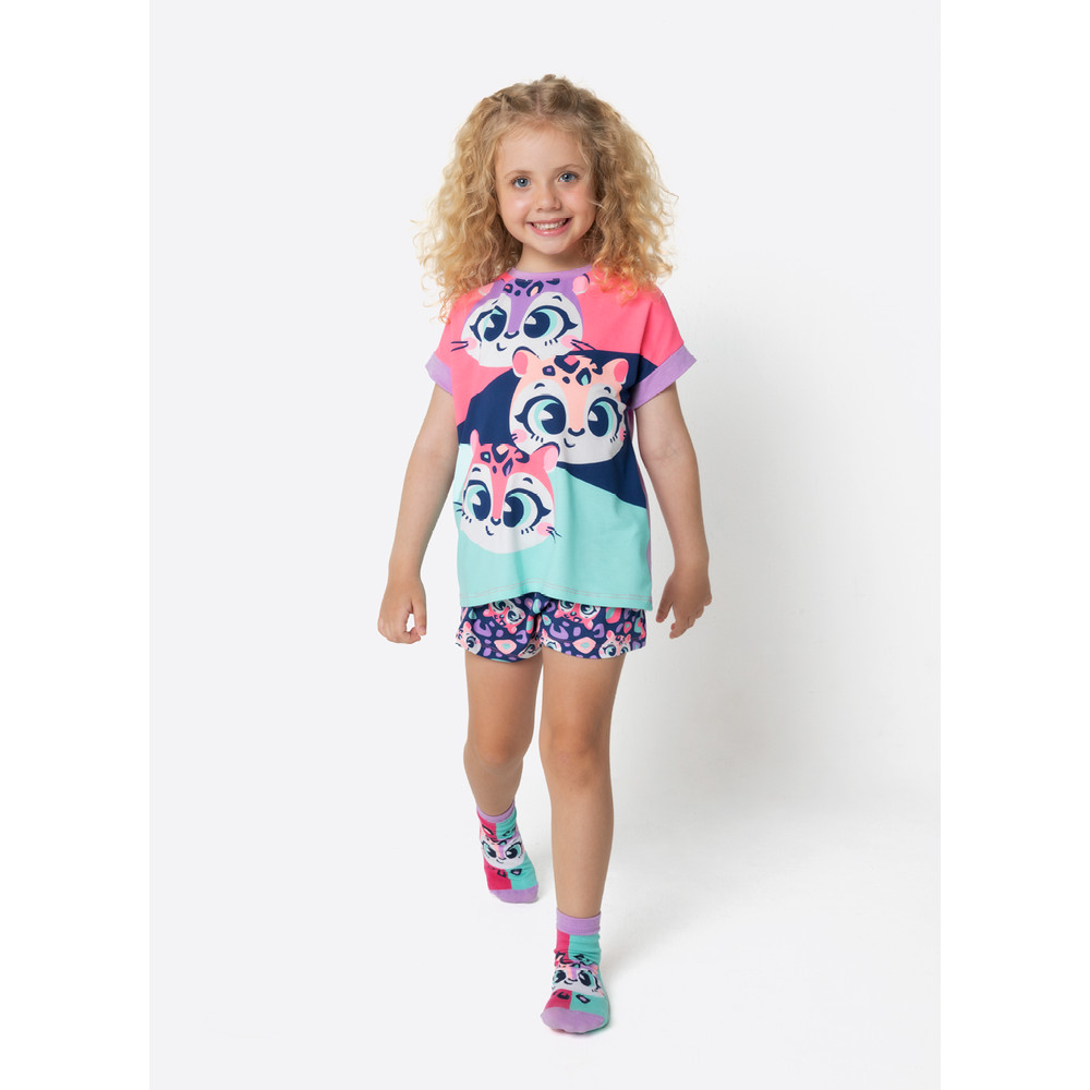 Pijama Manga Curta Menina Onça - Puket em Oferta na Shopee