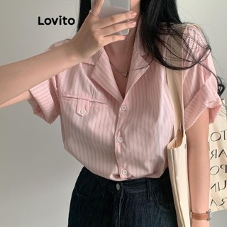 Lovito Blusa casual listrada com botões para mulheres LNM67228 em Oferta na Shopee