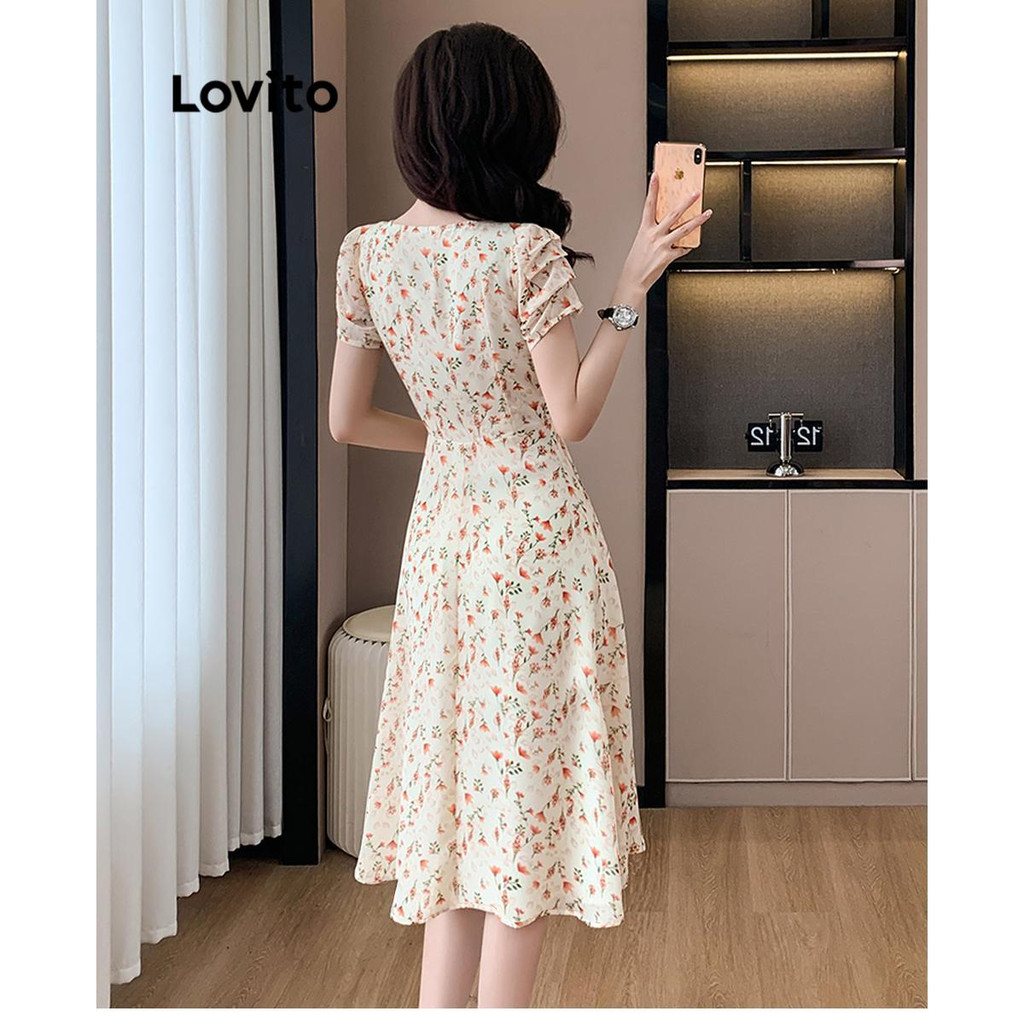 (Trendy) Lovito Vestido Casual Ditsy Floral Jacquard Vestido Para Mulheres LNE70790 - Women Clothes