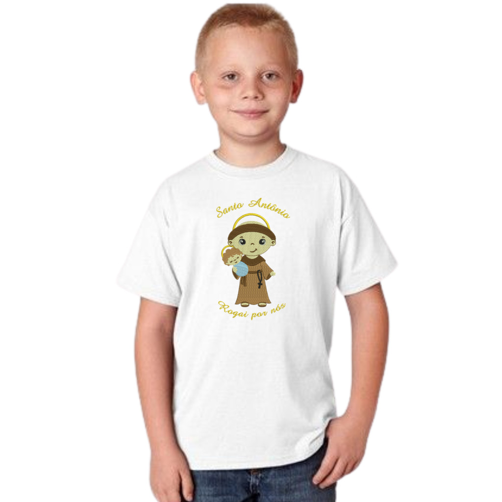 Camisa Bordada Menino Infantil Santo Antonio em Desenho