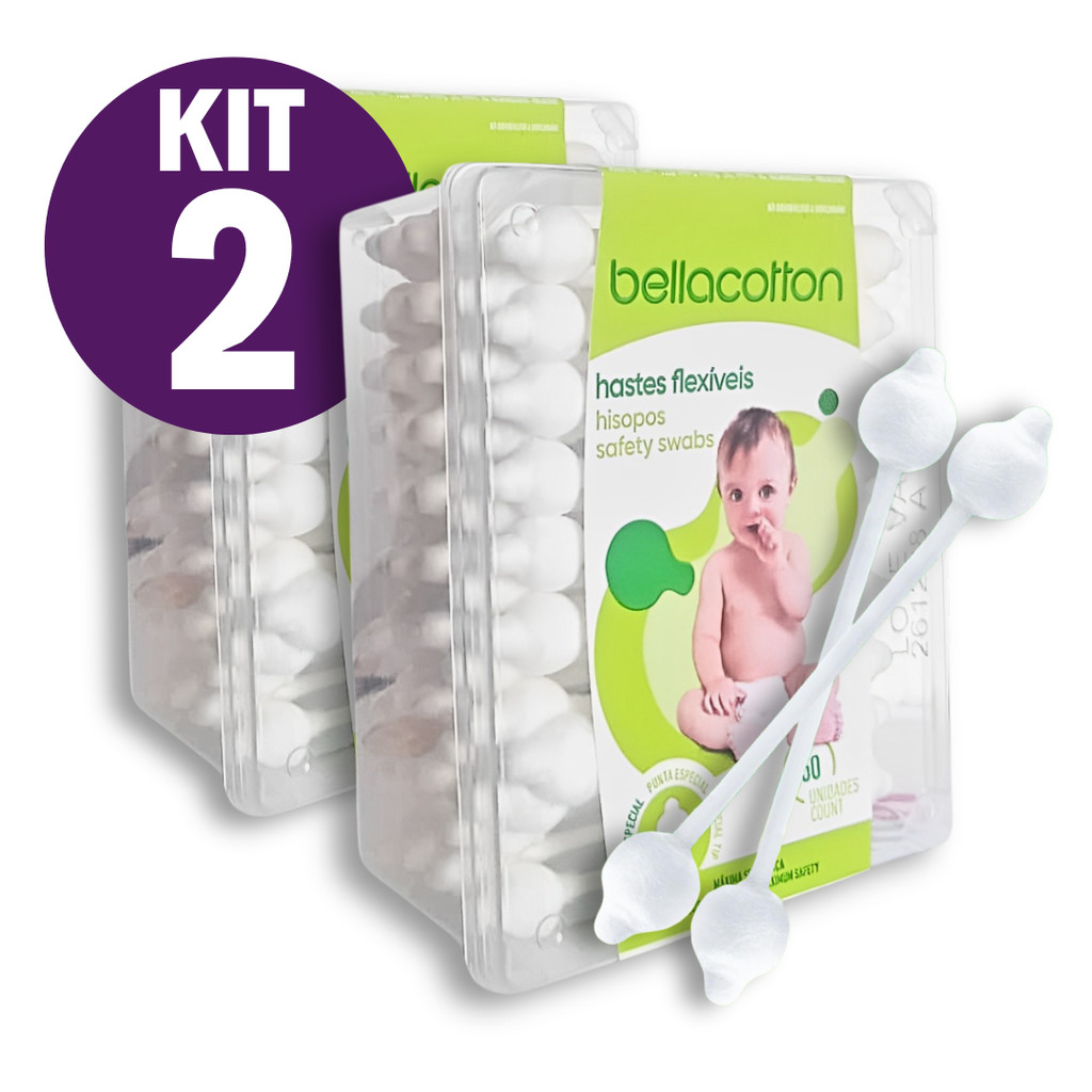 Haste Flexível Cotonete Bebe Bastonetes Bellacotton 2 Caixa Total 100 unidades em Oferta na Shopee