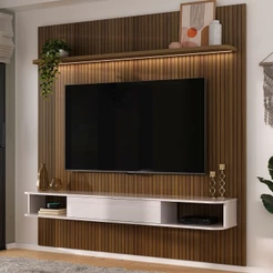 Painel para TV Até 75 Polegadas Ripado Pinho/Off White - Pnr Móveis