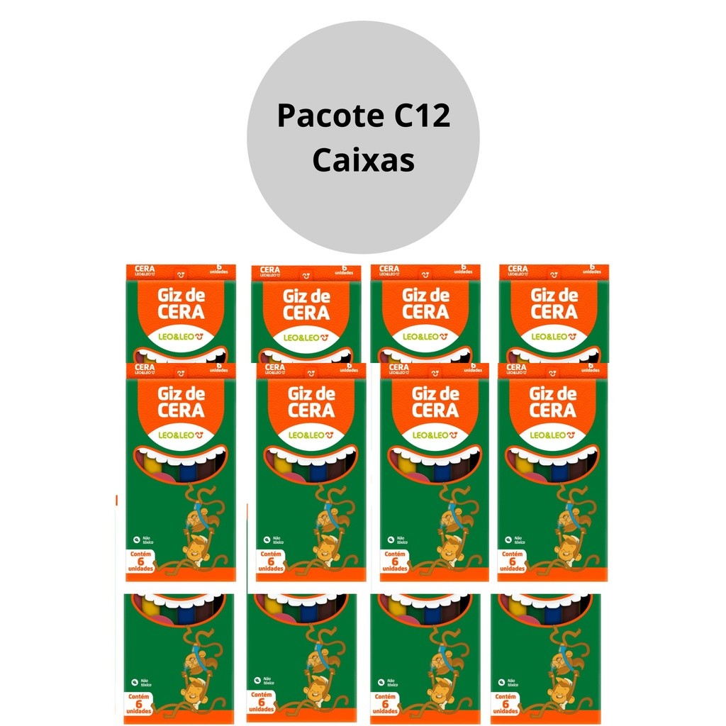 12 Pacote Giz De Cera Mini 6 Cores Leo leo