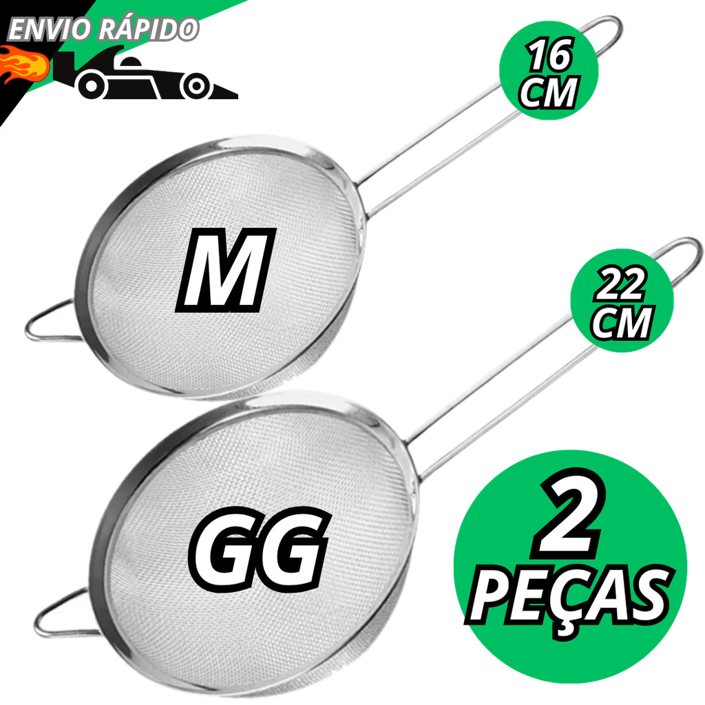Kit Peneiras 16 e 22 cm Para Cozinha Jogo Peneira Em Aço Inox Coador Manual Multiuso