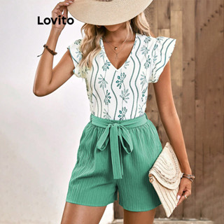 Lovito Boho Conjunto Feminino Geométrico Colorblock de Shorts com Cintura Elástica e Costura no Tecido LBL09081