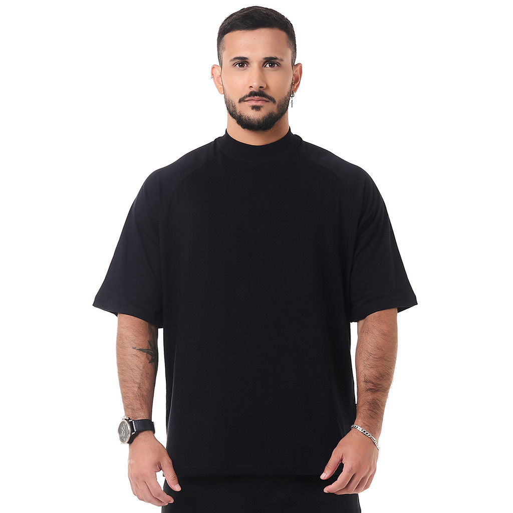 Camiseta Oversized Gola Alta Basic Preto Knulu em Oferta na Shopee