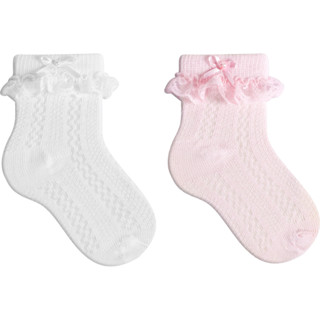 Meia Bebê Menina Babado Renda festa infantil branco rosa batizado social casamento em Oferta na Shopee