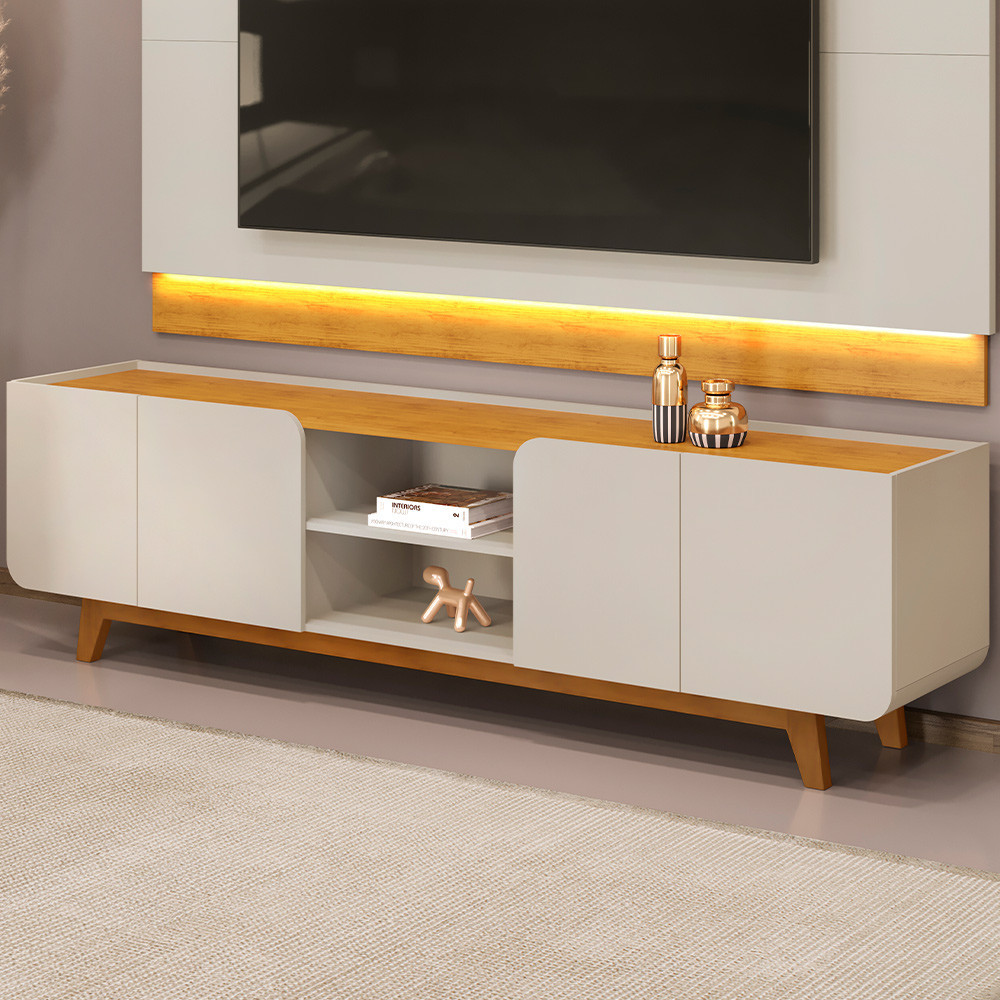 Rack Para Sala de Estar TV 75 Pol Cine D05 Bali Cedro - Lyam Decor em Oferta na Shopee