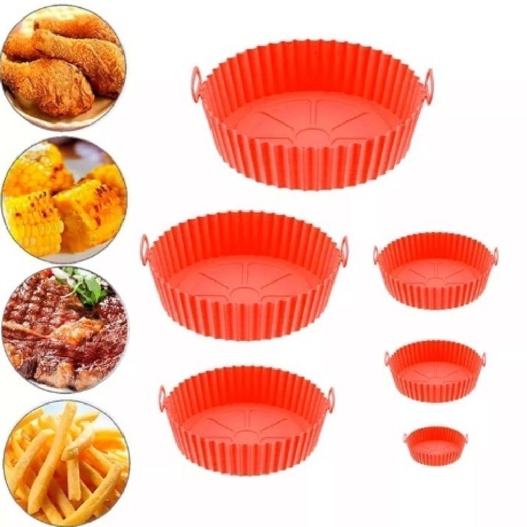 Kit 6 Cesto De Silicone Forma Redonda Air Fryer E Forno Fritadeira Com Premium Original