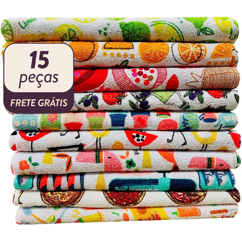 Novo Pano De Prato Atoalhado  Felpudo  15 Peças