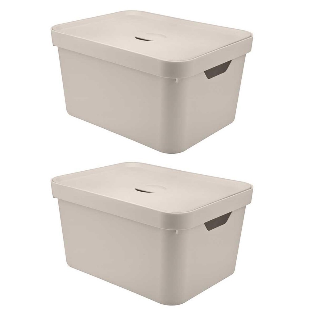 2x Caixa Plastica Multiuso 32L Organizadora OU Cube Bege em Oferta na Shopee