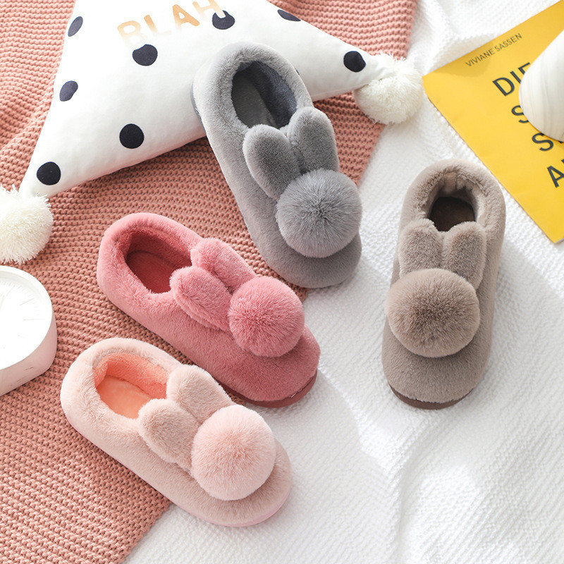 Detalhes do Pantufas De Algodão Sapatos Femininos De Coelho De Inverno De Pele Com Sola Grossa Antiderrapante
