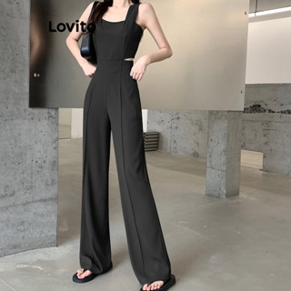 Lovito Casual Macacão Feminino Simples com Recorte LNE37062 (Cinza Escuro/Preto)