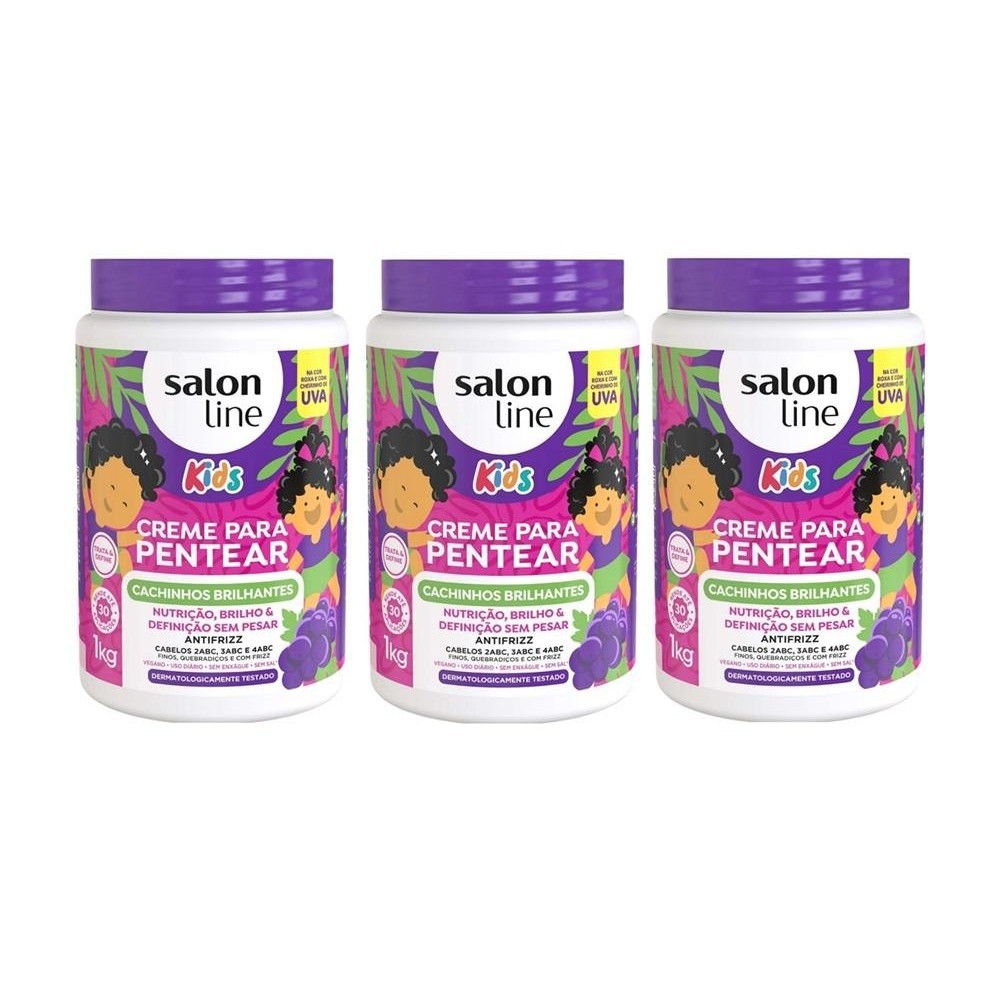Kit Creme para Pentear Salon Line Kids 1 Kg Uva 3 unidades em Oferta na Shopee