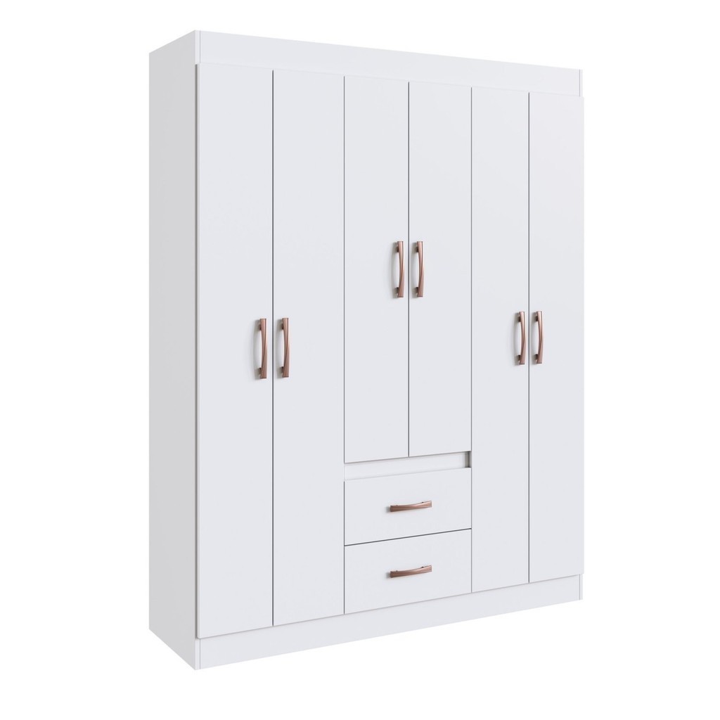 Guarda-roupa 50206 6 Portas 2 Gavetas 4 Prateleiras Sidney Branco - Home & Living