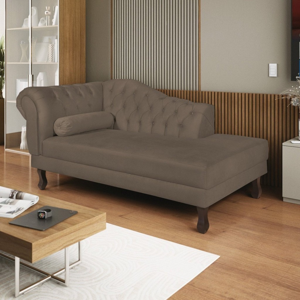 Diva Recamier Dora 160cm Lado Direito Suede Marrom Suede Marrom