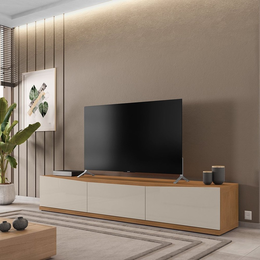 Rack Para TV até 60 Polegadas 180cm 2 Portas 1 Gaveta Eros Cedro/Off White em Oferta na Shopee