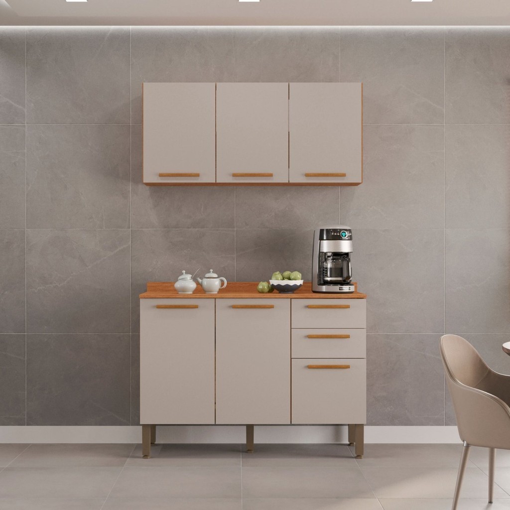 Cozinha Compacta 2 Peças 6 Portas 2 Gavetas Bella Cinamomo/Off White - Home & Living