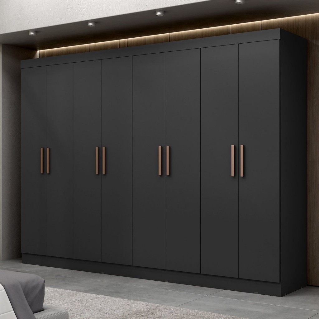 Guarda Roupa Casal 8 Portas 4 Gavetas Paris Espresso Móveis Preto - Mom & Baby