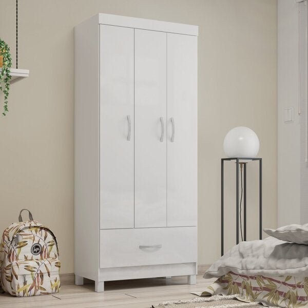 Guarda-Roupa Solteiro 3 Portas 1 Gaveta Prince  Branco em Oferta na Shopee