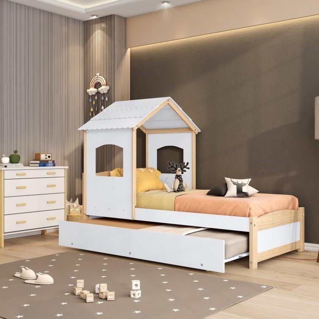 Bicama Infantil Solteiro Madeira Maciça/mdf com Telhado Casinha Casatema - Home & Living