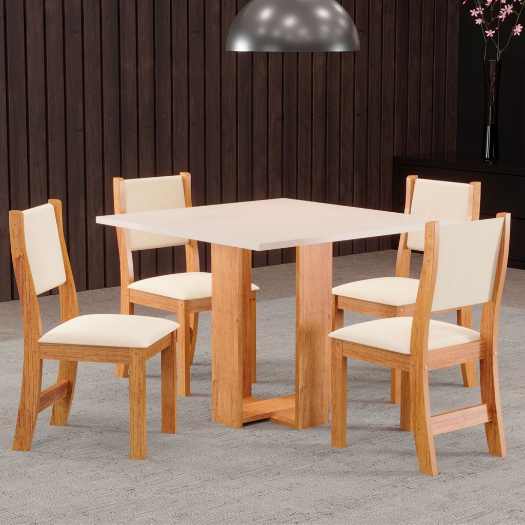 Mesa de Jantar 4 Lugares Bebel Mel/Blonde/Nude - Viero Móveis em Oferta na Shopee