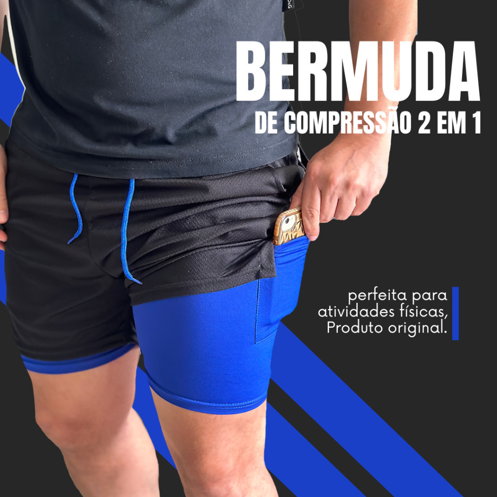 Bermuda Masculina Colorida 2 em 1 para Academia