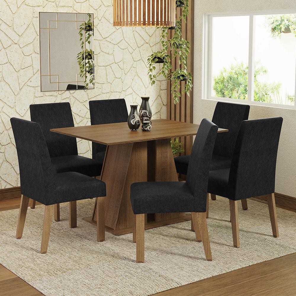 Conjunto Sala de Jantar Mesa Tampo de Madeira 6 Cadeiras Rustic/Oxford Cheryl Madesa - Home & Living