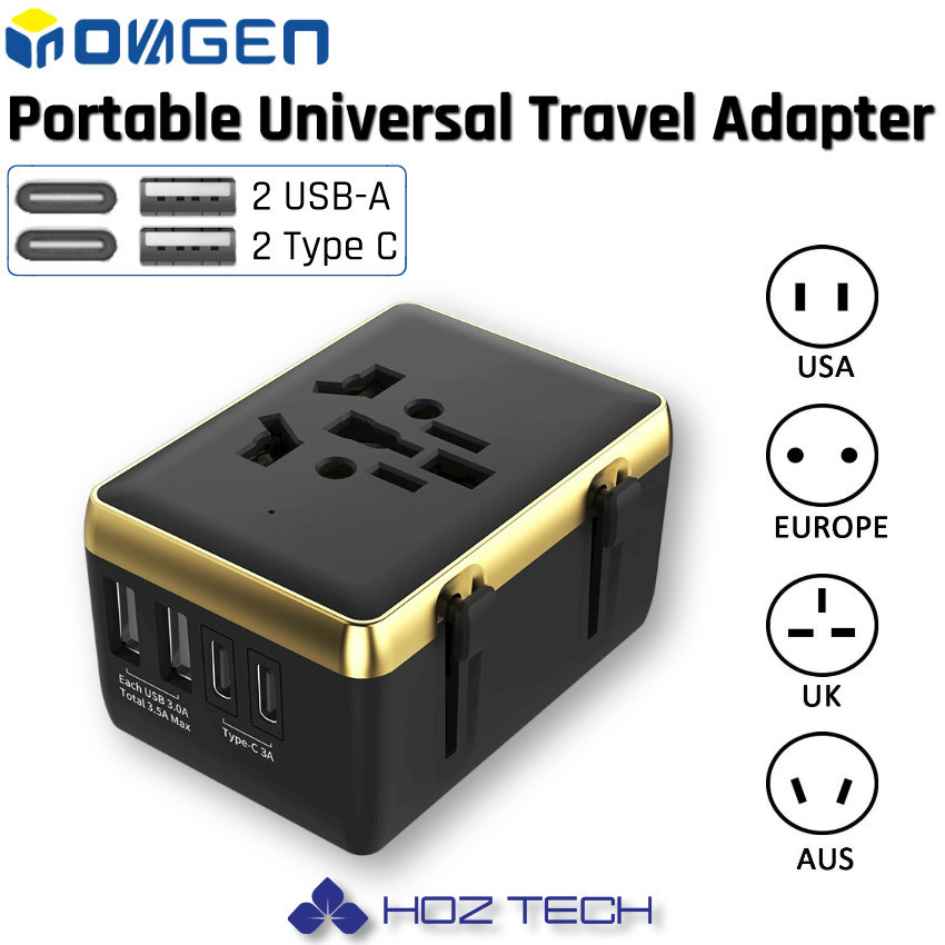 INOVAGEN Universal Travel Adapter , 2 Porta De Carregamento USB + 2 TypeC , US EU AU UK Adaptador Mundial , Conversor De Telefone Móvel Multifuncional