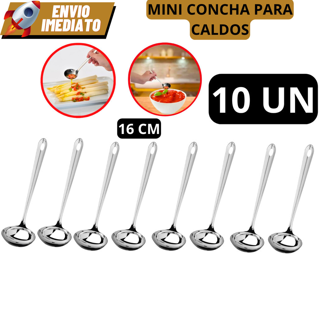 KIT 10 Mini Concha Pequena Para Servir Molho Caldos Calda Farofa Vinagrete Utensílios Metal AçoInox em Oferta na Shopee