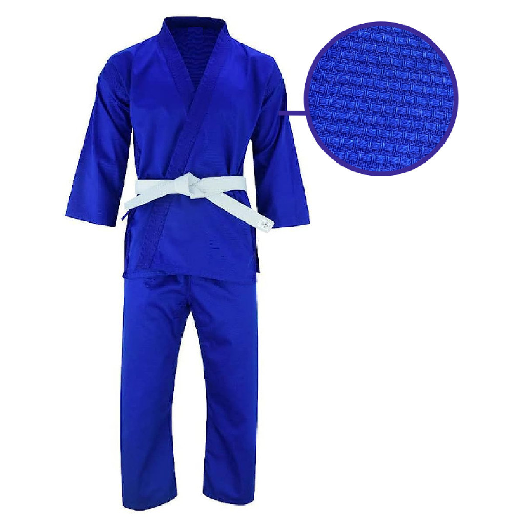 Kimono Infantil Jiu Jitsu Judo Trançado Leve Azul + Faixa de pano
