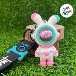 Chaveiro Coelho Astronauta - Rosa e Verde Água - 7,5cm - 1 unidade - Rizzo