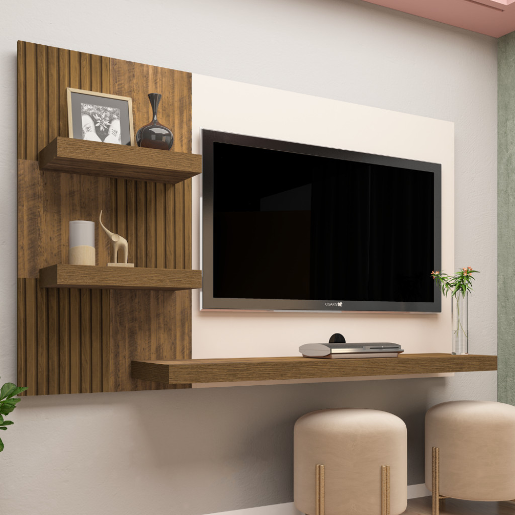 Painel para TV Até 50 Polegadas Chess Pinho Ripado/Off White - Artely em Oferta na Shopee