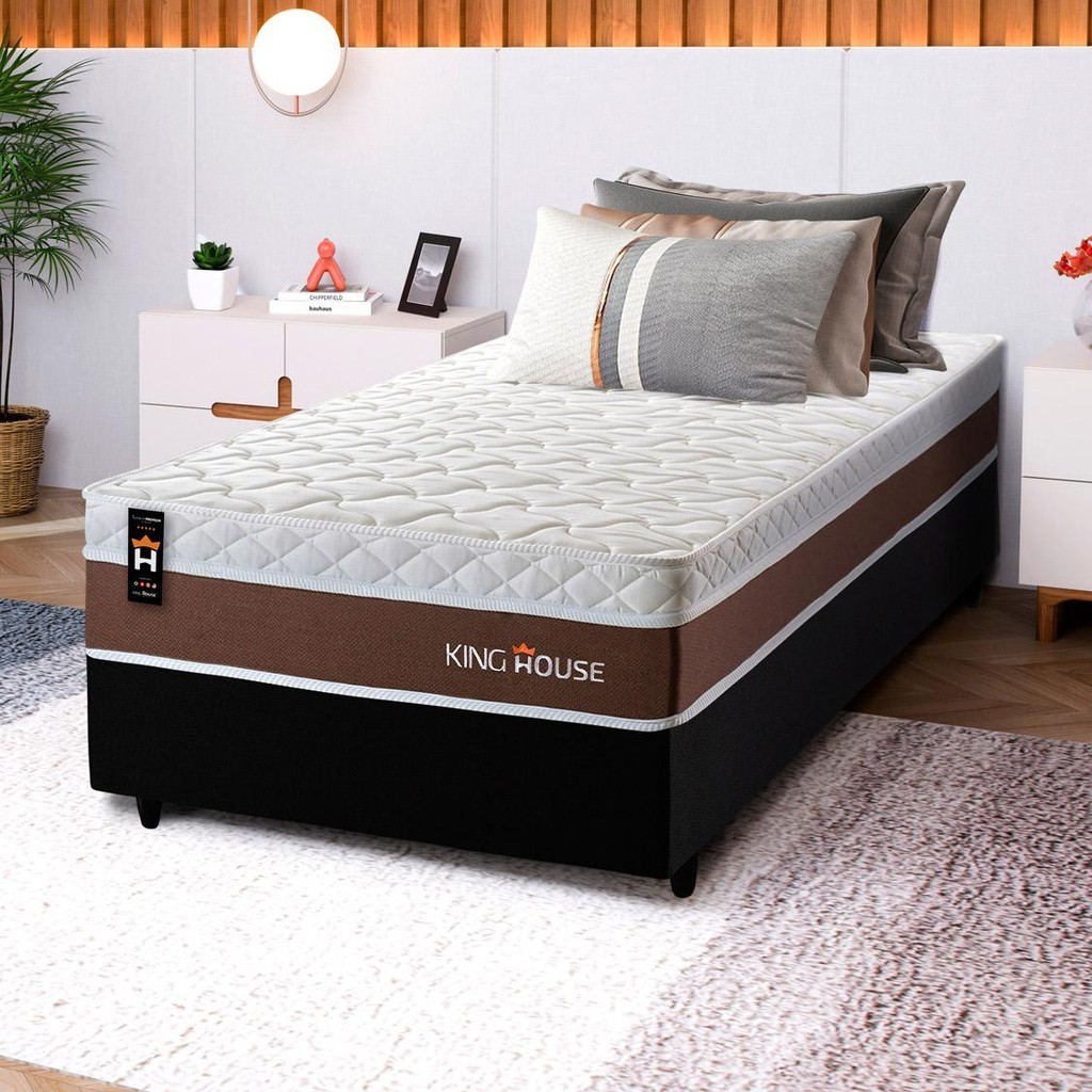 Conjunto Cama Box c/ Molas Ensacadas Venice Marrom Solteiro 88x188x60 em Oferta na Shopee