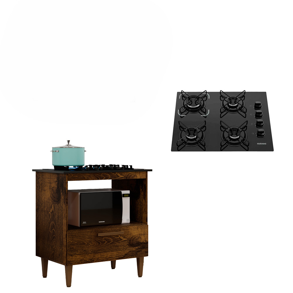 Kit Balcão Cooktop Itatiaia 1 Porta com Fogão Cooktop 4 Bocas - Home & Living