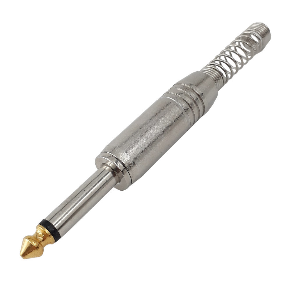 Plug P10 Mono Metal Prata Ponta Ouro Tzpg16 Profissional Microfone Guitarra C/10 Peças
