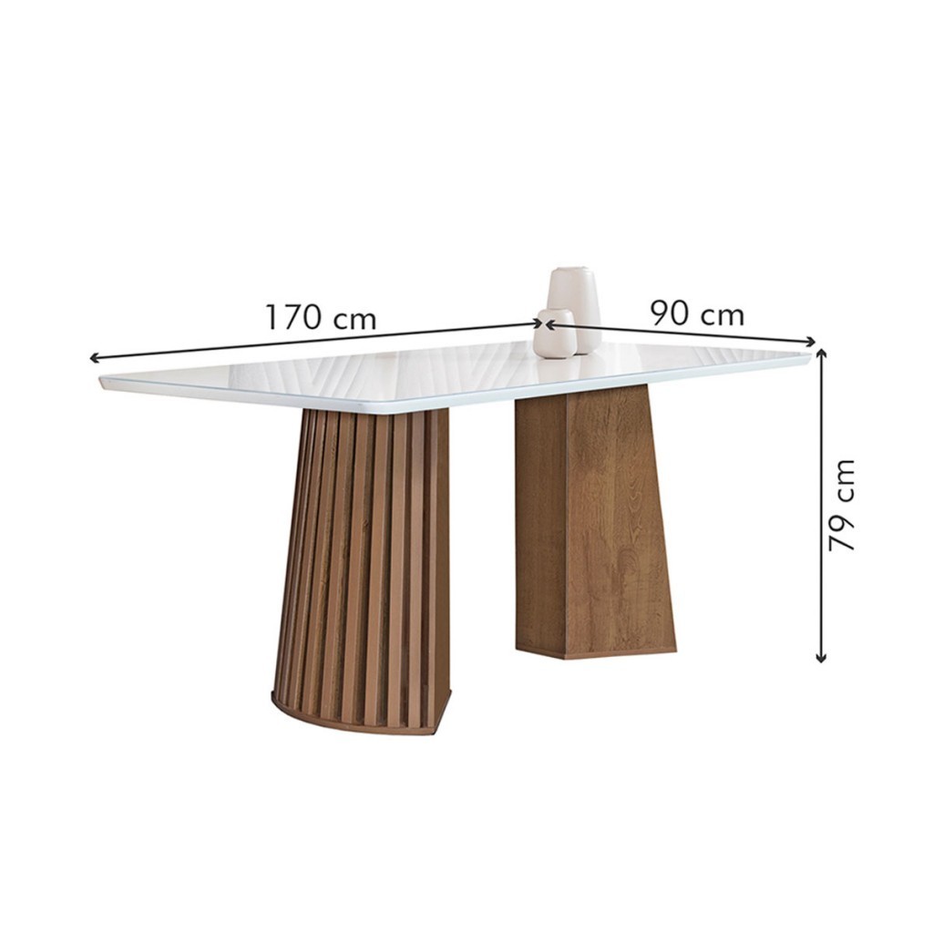 Detalhes do Mesa de Jantar 6 Lugares Stella com Vidro Ripado Chocolate/Off White/Bege Claro - Cel Móveis