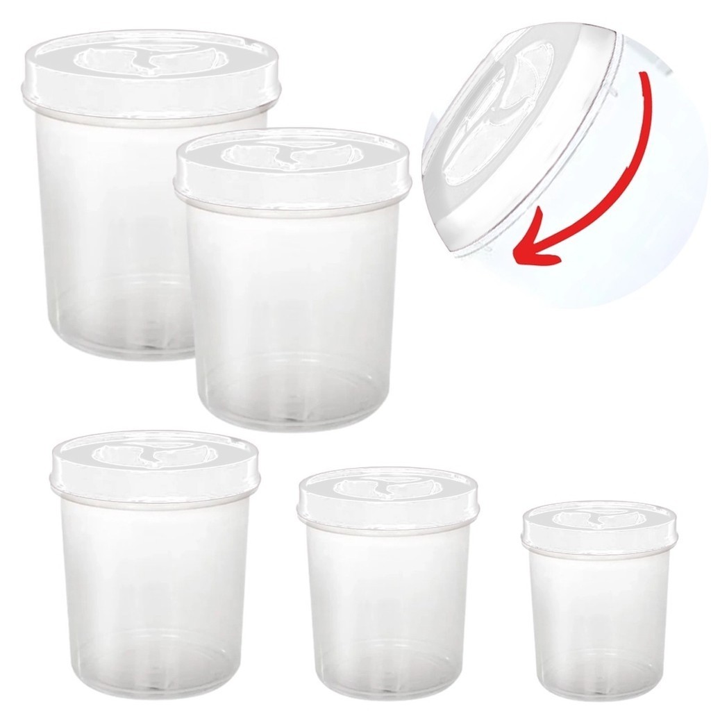 Kit 5 Potes Porta Mantimentos Tampa Rosca Branca Potes Organizadores Transparente