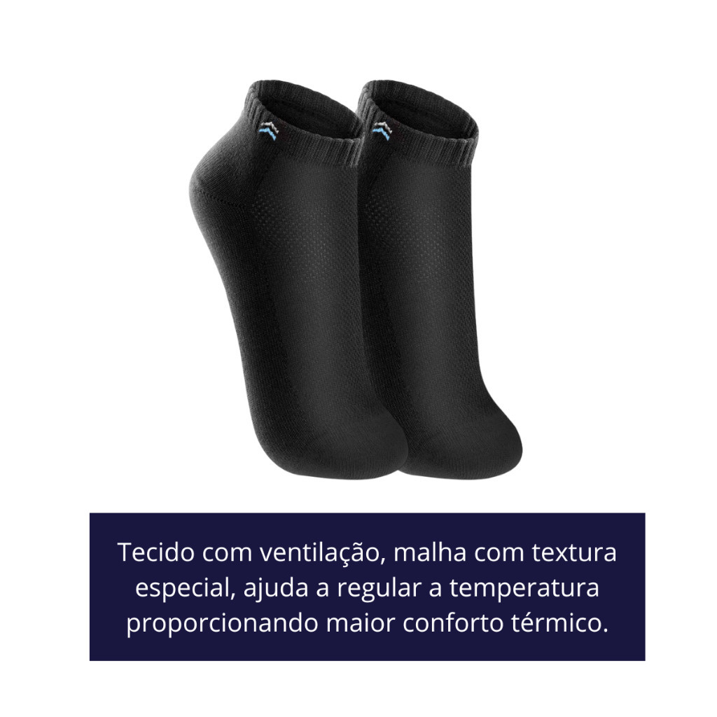 Detalhes do Kit 3 Pares de Meias Up 3225 Cano Curto Algodão - Preto