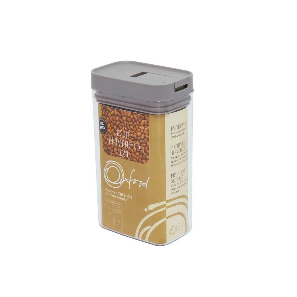 Pote Hermético Cristal (PP+PET) Retangular 1,2L Oxford Grey