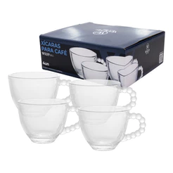 Jogo com 4 Xícaras sem Pires em Cristal Pearl Bolinhas para Café e Chá 80ml - Wolff