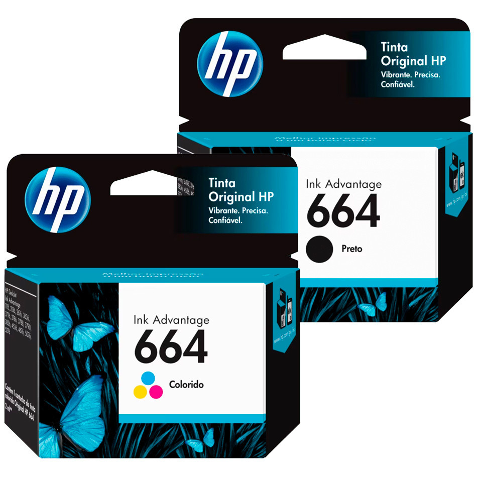 Cartuchos HP Original 664 Preto F6V29AB + Color F6V28AB