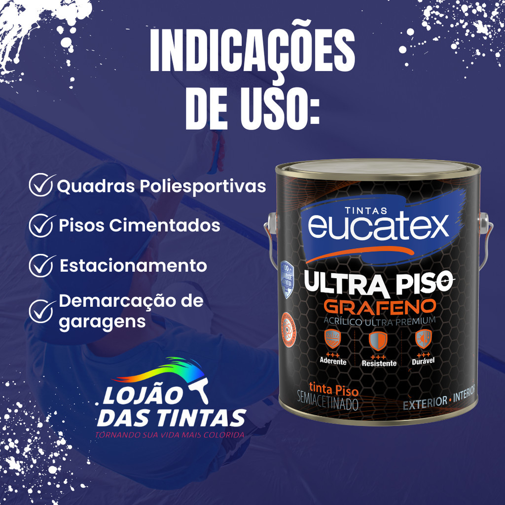 Tinta Acrílica Ultra Piso Grafeno Eucatex Quadras Garagens 3,6L 12 Cores