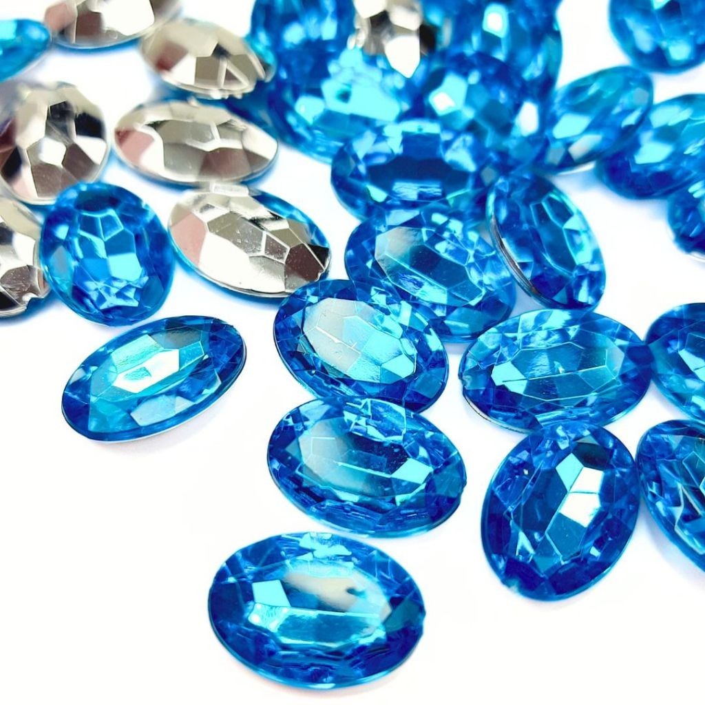 Chaton Oval 10x14mm Azul em Acrílico (Base Irregular / Sem Furo) – Para Colagem — imagem 2 de 2