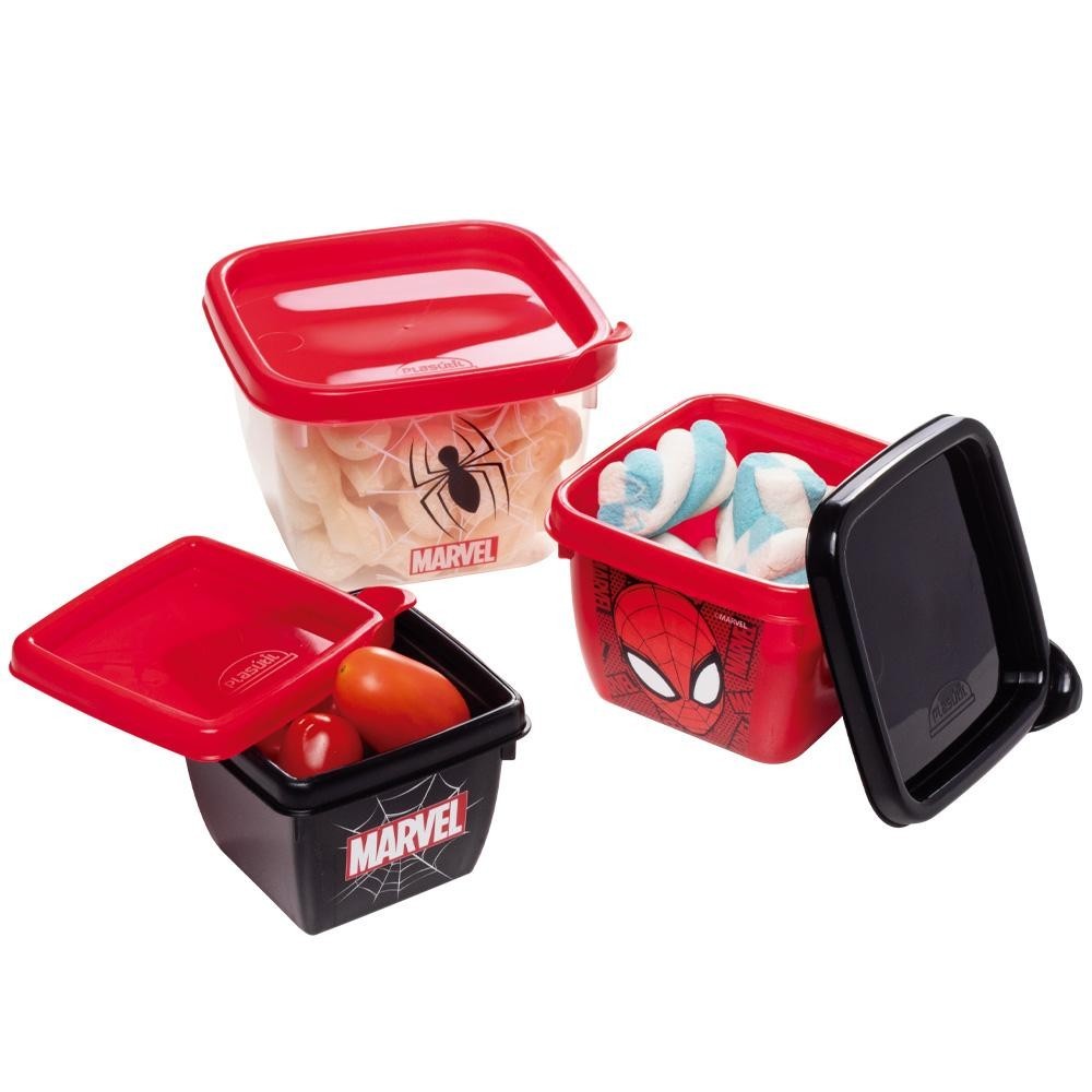 Kit 3 Potes Lancheira Passeio Papinha Homem Aranha Plasútil