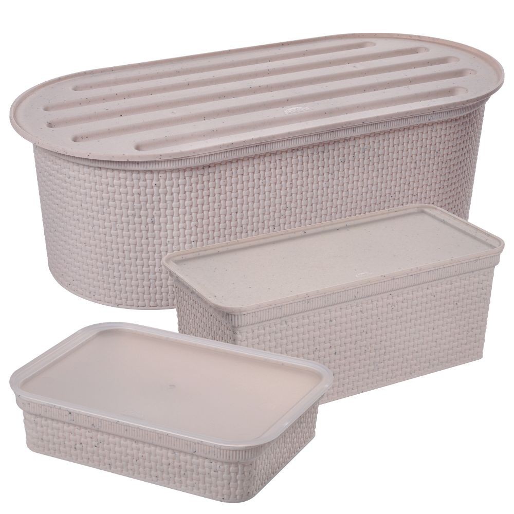 Kit porta pão com migalheira, porta torradas/biscoitos e porta frios Tear Plasutil