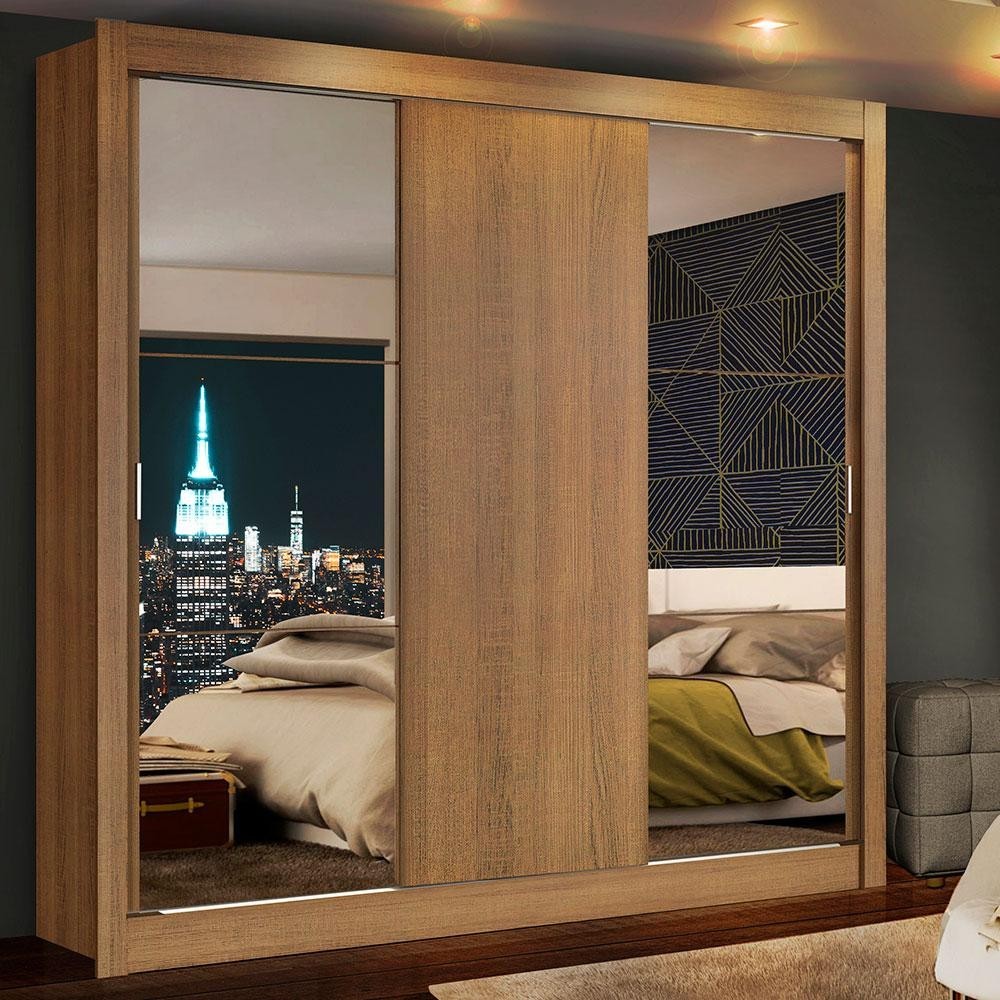 Guarda Roupa Casal Madesa Mônaco 3 Portas de Correr com Espelhos em Oferta na Shopee